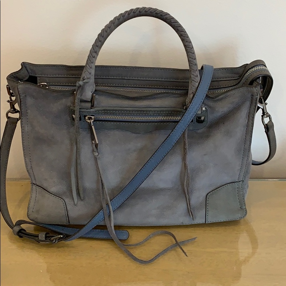Rebecca Minkoff Regan Suede Satchel in dusty blue color - Picture 4 of 8